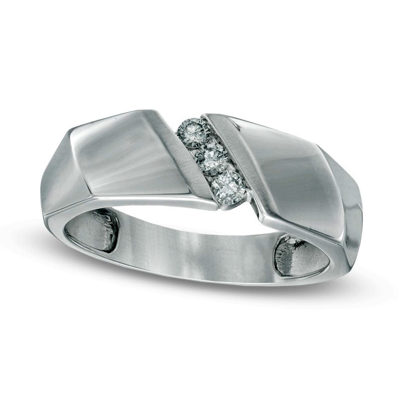 Men's 0.20 CT. T.W. Natural Diamond Three Stone Wedding Band in Solid 10K White Gold