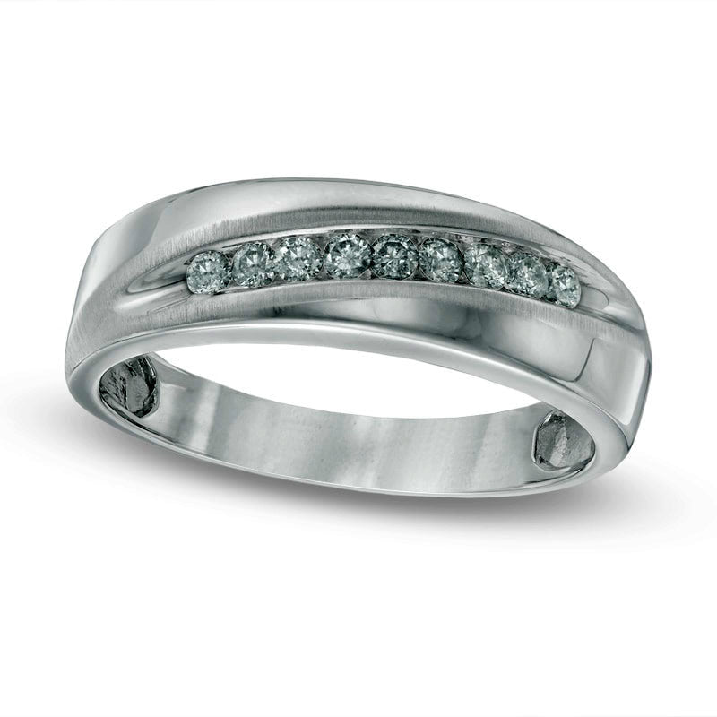 Men's 0.25 CT. T.W. Natural Diamond Slant Wedding Band in Solid 10K White Gold