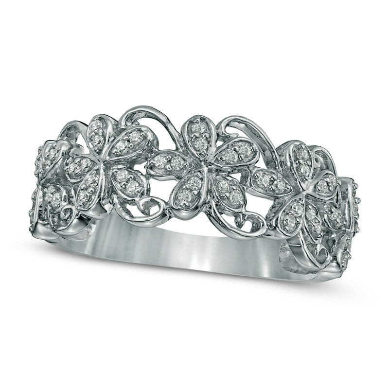 0.20 CT. T.W. Natural Diamond Flower Scroll Ring in Sterling Silver