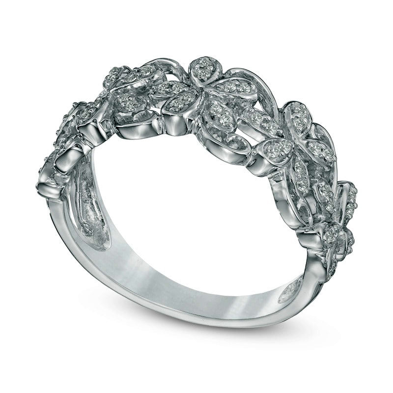 0.20 CT. T.W. Natural Diamond Flower Scroll Ring in Sterling Silver