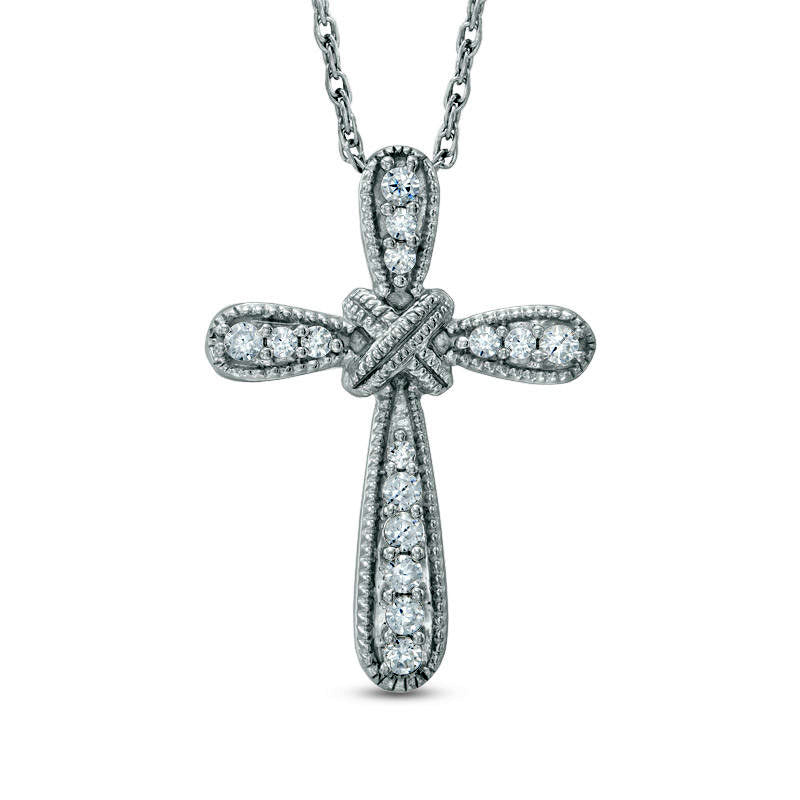 0.17 CT. T.W. Natural Diamond Antique Vintage-Style Cross "X" Pendant in Sterling Silver