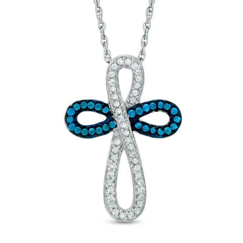 0.33 CT. T.W. Enhanced Blue and White Natural Diamond Looped Cross Pendant in Sterling Silver