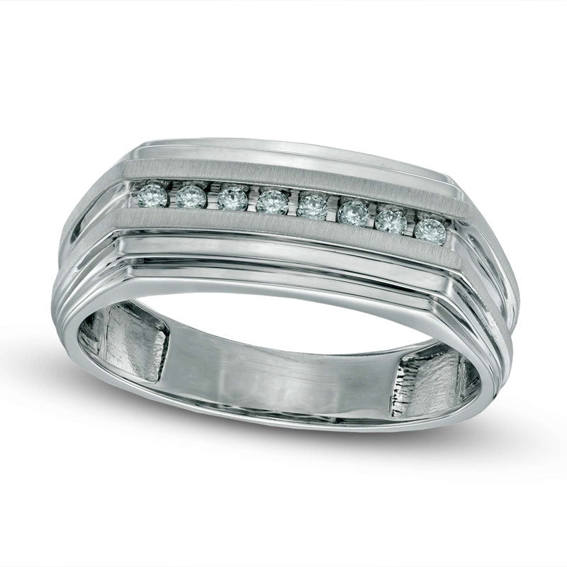 Men's 0.13 CT. T.W. Natural Diamond Wedding Band in Solid 10K White Gold