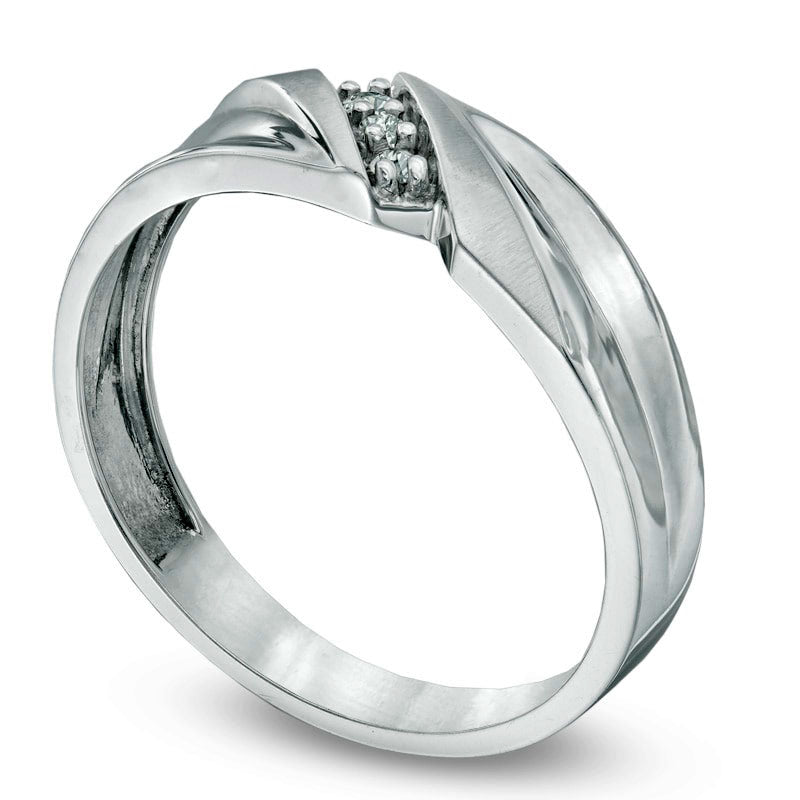 Men's Natural Diamond Accent Three Stone Slant Wedding Band in Solid 10K White Gold