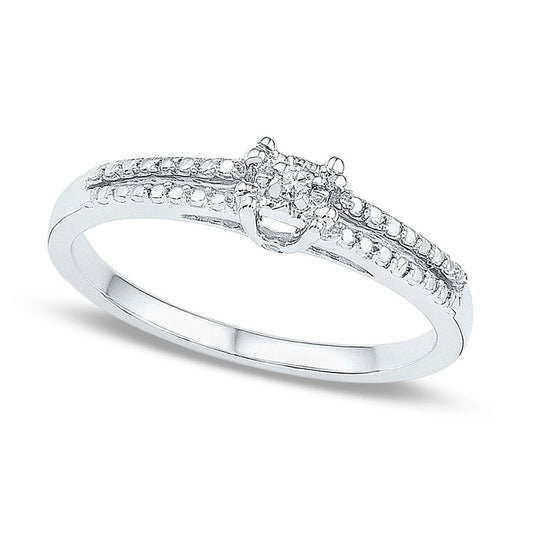 Natural Diamond Accent Split Shank Promise Ring in Solid 10K White Gold