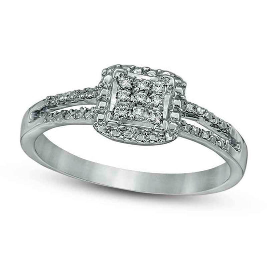 Composite Natural Diamond Accent Square Promise Ring in Solid 10K White Gold