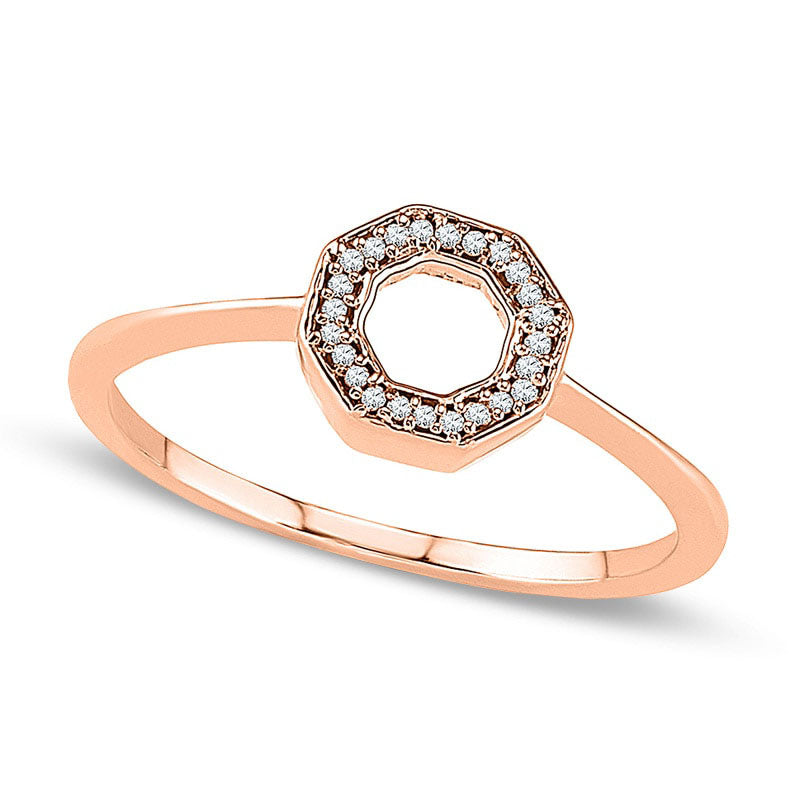 Natural Diamond Accent Octagon Outline Ring in Solid 10K Rose Gold