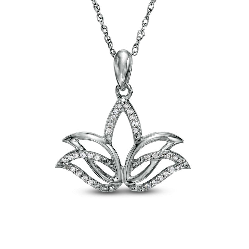 0.1 CT. T.W. Natural Diamond Outline Lotus Flower Pendant in Sterling Silver