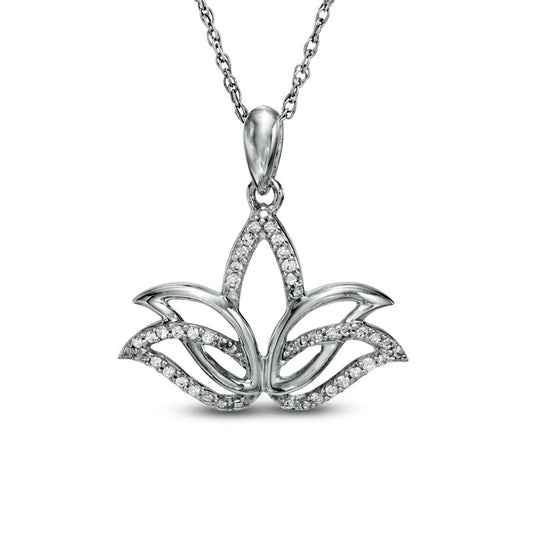 0.1 CT. T.W. Natural Diamond Outline Lotus Flower Pendant in Sterling Silver