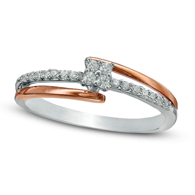 0.17 CT. T.W. Quad Natural Diamond Bypass Promise Ring in Sterling Silver and Solid 10K Rose Gold