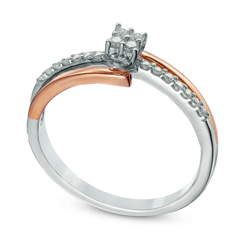 0.17 CT. T.W. Quad Natural Diamond Bypass Promise Ring in Sterling Silver and Solid 10K Rose Gold