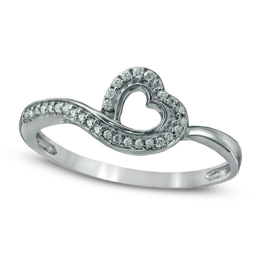 0.10 CT. T.W. Natural Diamond Tilted Heart Outline Ring in Solid 10K White Gold