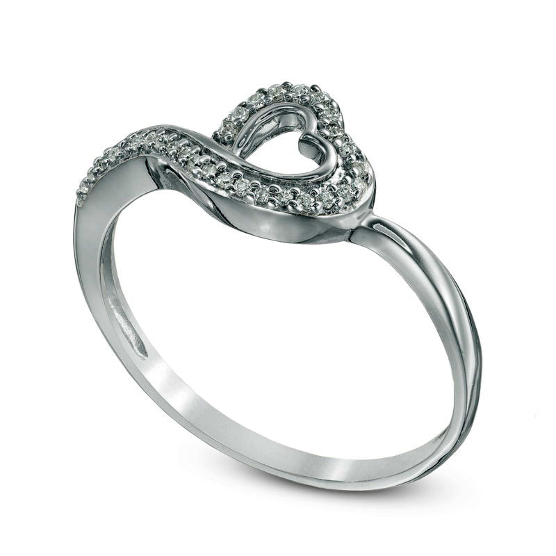 0.10 CT. T.W. Natural Diamond Tilted Heart Outline Ring in Solid 10K White Gold