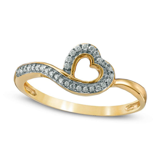 0.10 CT. T.W. Natural Diamond Tilted Heart Ring in Solid 10K Yellow Gold