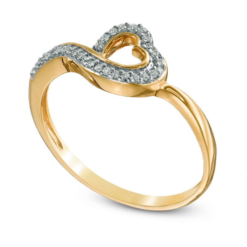 0.10 CT. T.W. Natural Diamond Tilted Heart Ring in Solid 10K Yellow Gold