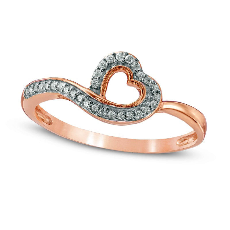 0.10 CT. T.W. Natural Diamond Tilted Heart Outline Ring in Solid 10K Rose Gold