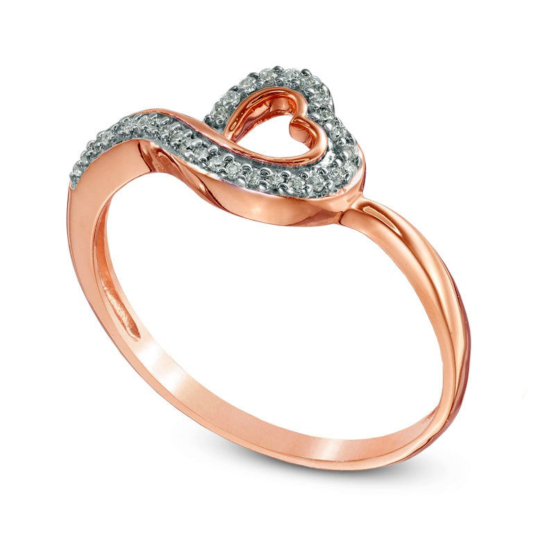 0.10 CT. T.W. Natural Diamond Tilted Heart Outline Ring in Solid 10K Rose Gold