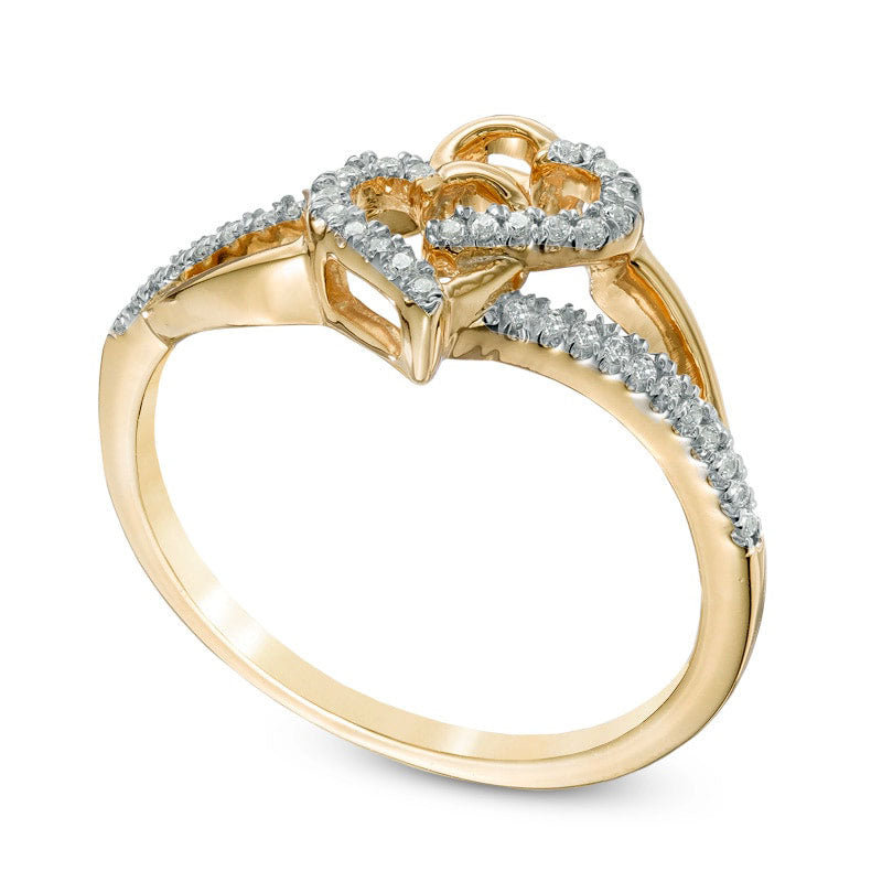 10k 2024 yellow gold hearts ring with natural Diamonds