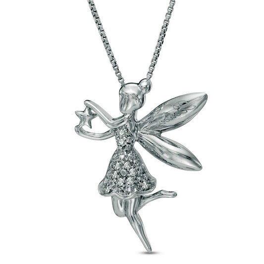 Natural Diamond Accent Fairy with Star Pendant in Sterling Silver