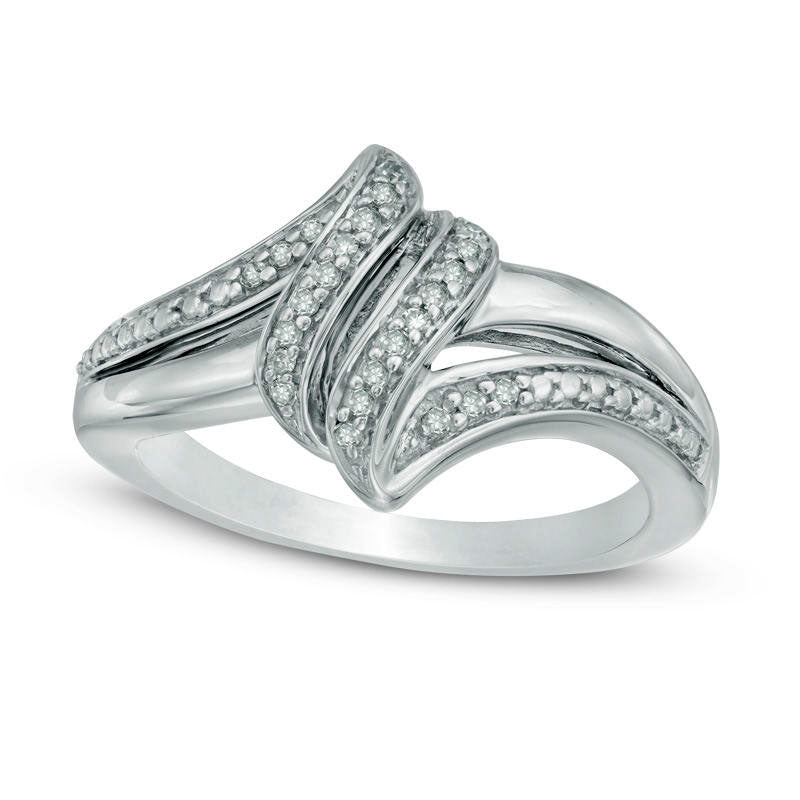 Natural Diamond Accent Double Row Bypass Ring in Sterling Silver - Size 7