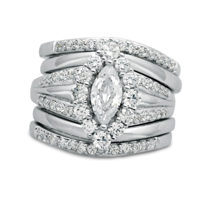 Marquise-Cut Lab-Created White Sapphire Frame Five Piece Stackable Ring Set in Sterling Silver