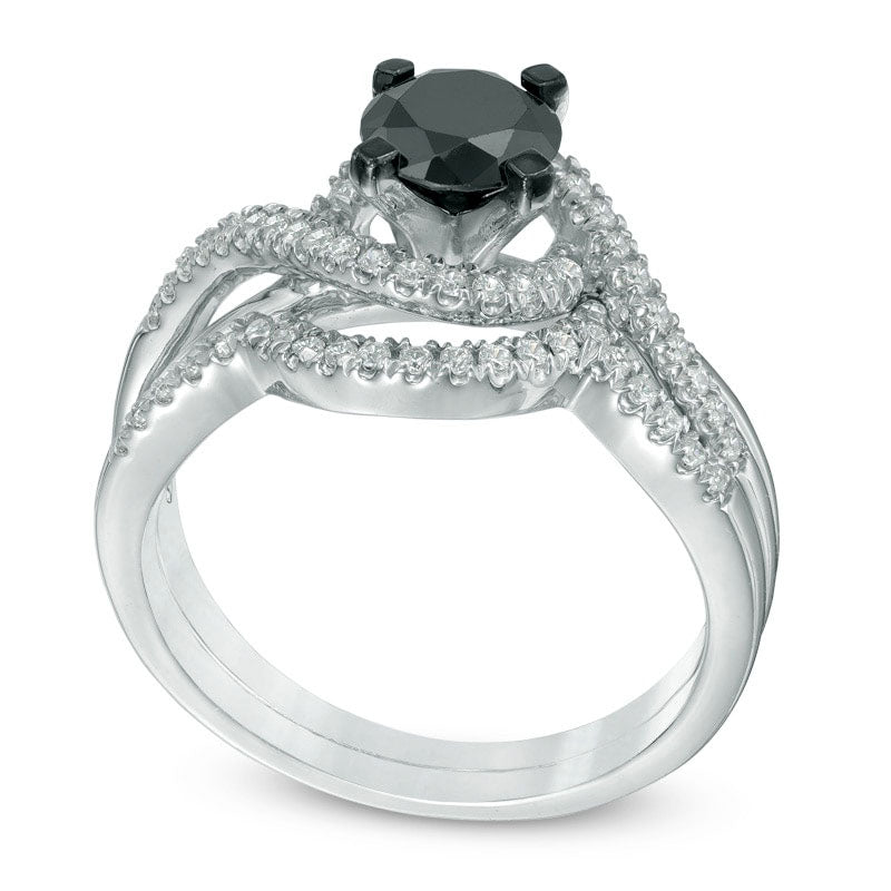 1.20 CT. T.W. Enhanced Black and White Natural Diamond Swirl Bridal Engagement Ring Set in Solid 10K White Gold