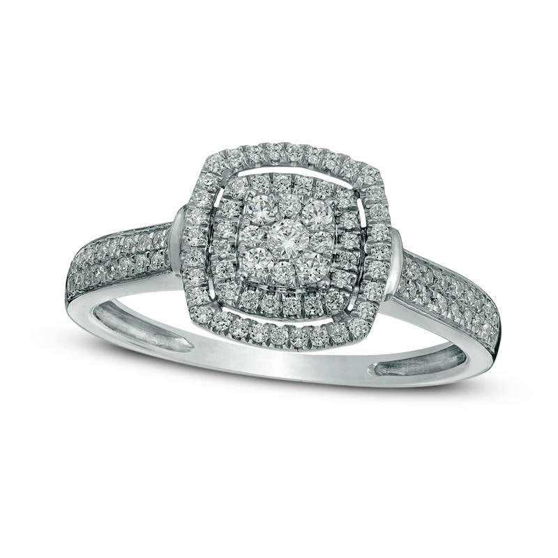 0.25 CT. T.W. Composite Natural Diamond Double Squared Frame Engagement Ring in Solid 10K White Gold