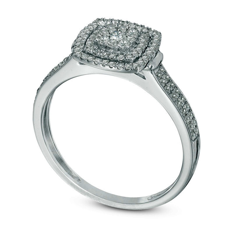 0.25 CT. T.W. Composite Natural Diamond Double Squared Frame Engagement Ring in Solid 10K White Gold