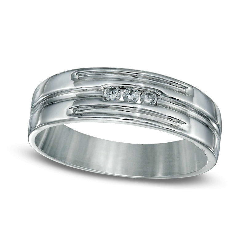 Men's 0.10 CT. T.W. Natural Diamond Wedding Band in Solid 10K White Gold