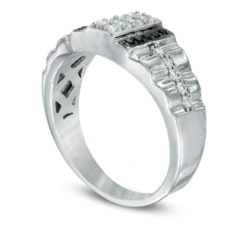 Men's 0.50 CT. T.W. Enhanced Black and White Natural Diamond Ring in Solid 10K White Gold