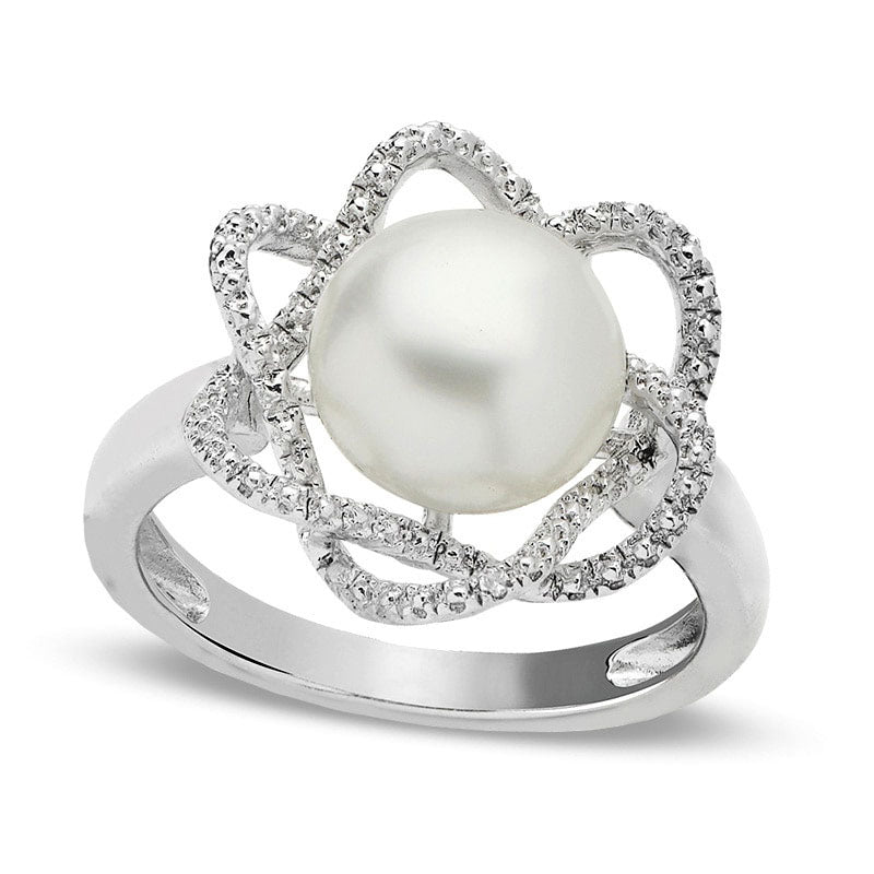 9.0 - 10.0mm Cultured Freshwater Pearl and Natural Diamond Accent Ring in Sterling Silver