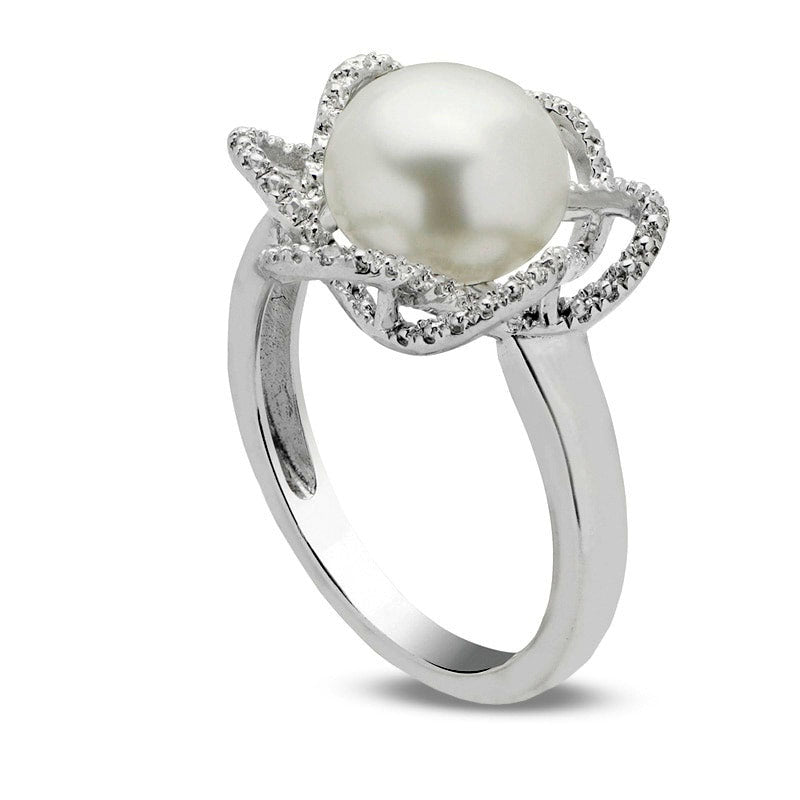 9.0 - 10.0mm Cultured Freshwater Pearl and Natural Diamond Accent Ring in Sterling Silver