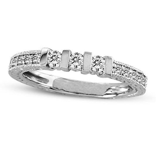 0.33 CT. T.W. Natural Diamond Three Stone Wedding Band in Solid 14K White Gold (I/SI2)