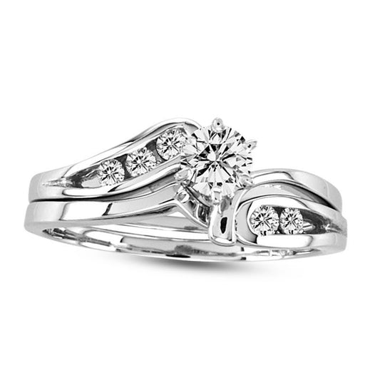 0.50 CT. T.W. Natural Diamond Bypass Bridal Engagement Ring Set in Solid 14K White Gold