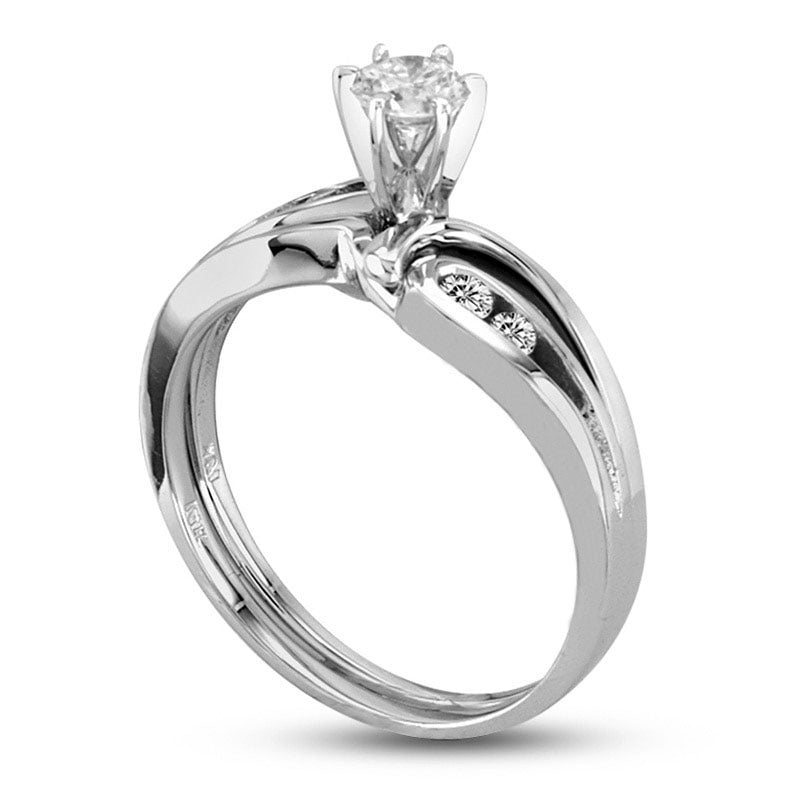 0.50 CT. T.W. Natural Diamond Bypass Bridal Engagement Ring Set in Solid 14K White Gold