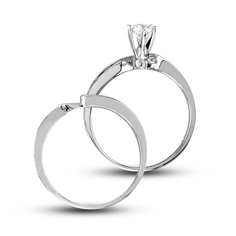 0.50 CT. T.W. Natural Diamond Bypass Bridal Engagement Ring Set in Solid 14K White Gold