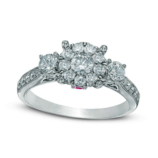 1.0 CT. T.W. Natural Diamond and Pink Sapphire Three Stone Engagement Ring in Solid 10K White Gold