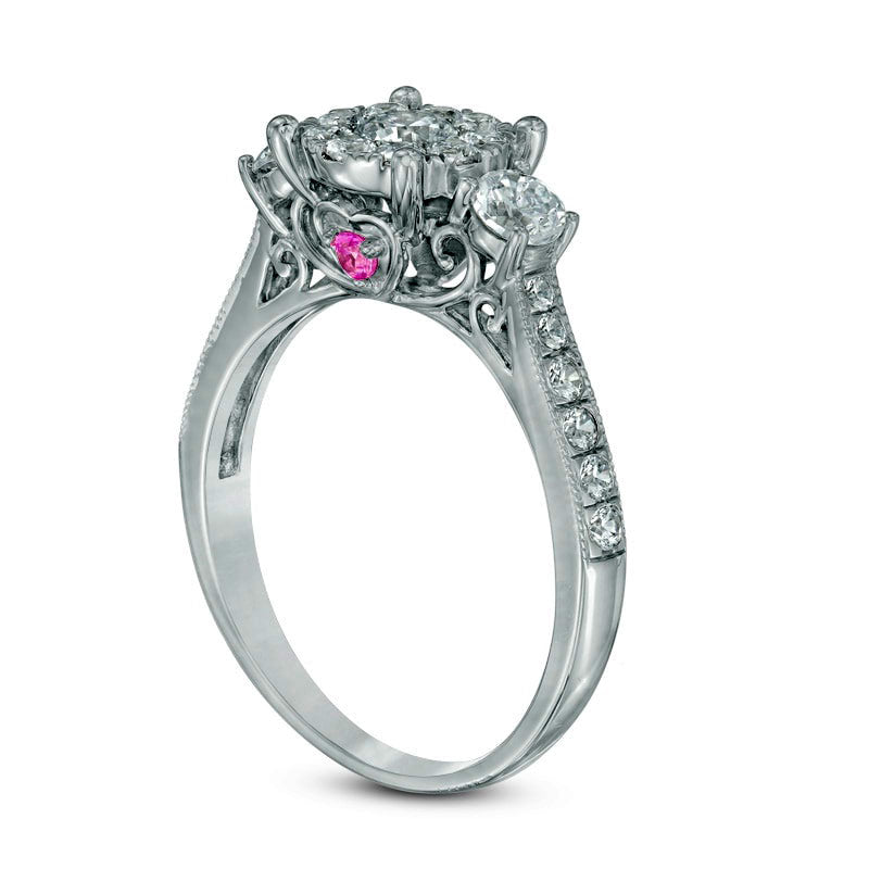 1.0 CT. T.W. Natural Diamond and Pink Sapphire Three Stone Engagement Ring in Solid 10K White Gold