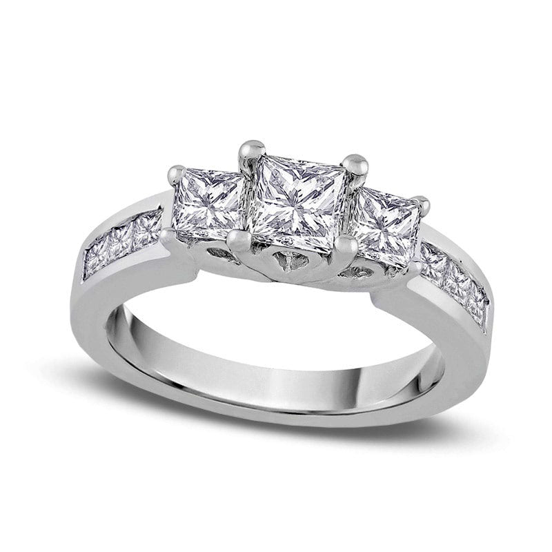 0.50 CT. T.W. Princess-Cut Natural Diamond Three Stone Engagement Ring in Solid 14K White Gold