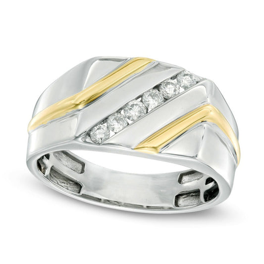 Men's 0.25 CT. T.W. Natural Diamond Slant Anniversary Band in Solid 10K Two-Tone Gold
