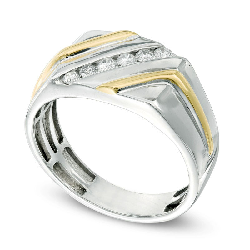 Men's 0.25 CT. T.W. Natural Diamond Slant Anniversary Band in Solid 10K Two-Tone Gold