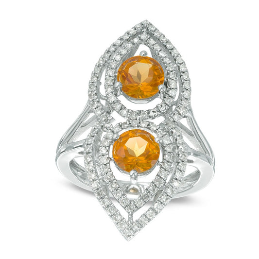 6.0mm Citrine and 0.50 CT. T.W. Natural Diamond Pear Frame Ring in Sterling Silver - Size 7