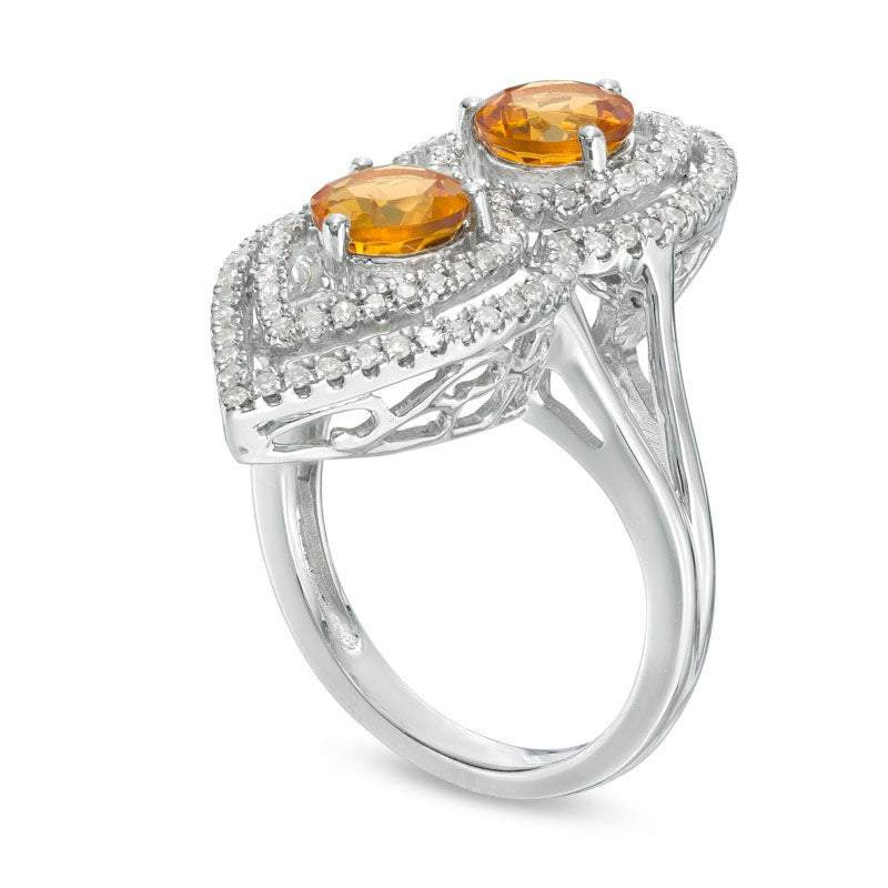 6.0mm Citrine and 0.50 CT. T.W. Natural Diamond Pear Frame Ring in Sterling Silver - Size 7