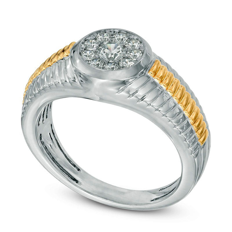 Men's 0.50 CT. T.W. Composite Natural Diamond Ribbed Ring in Solid 10K Two-Tone Gold