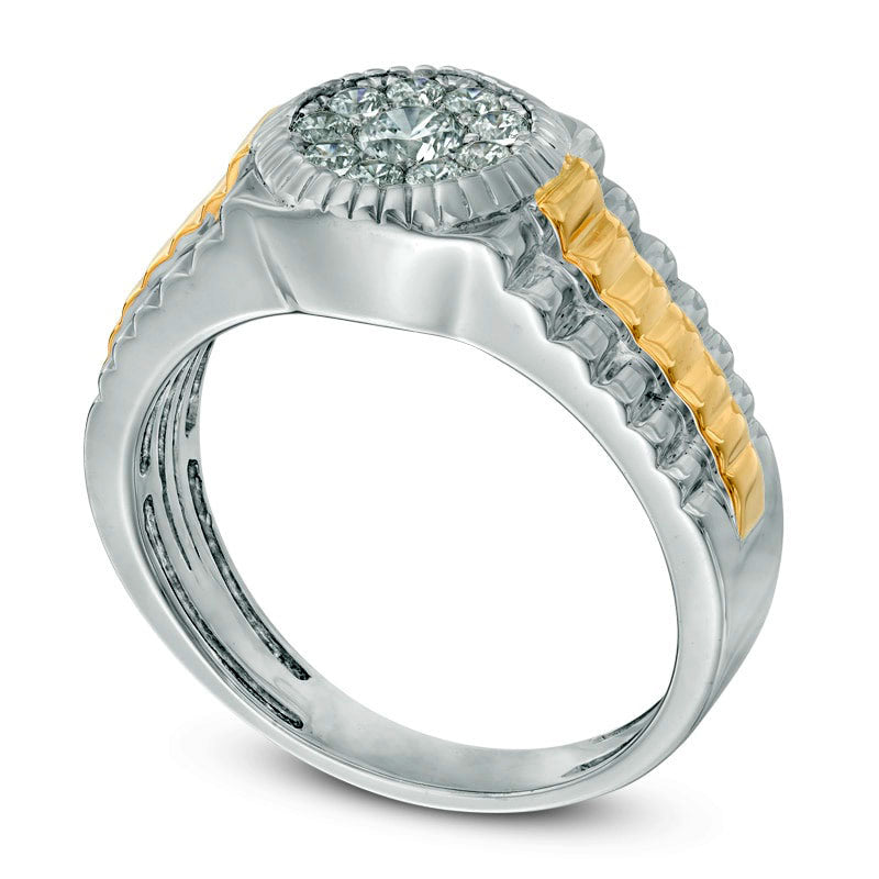 Men's 0.50 CT. T.W. Composite Natural Diamond Ribbed Ring in Solid 10K Two-Tone Gold