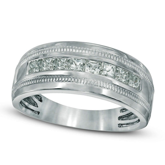 Men's 0.75 CT. T.W. Square-Cut Natural Diamond Milgrain Wedding Band in Solid 10K White Gold