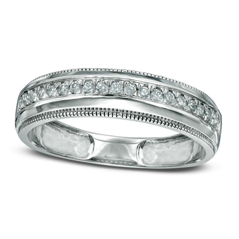 Men's 0.25 CT. T.W. Natural Diamond Milgrain Wedding Band in Solid 10K White Gold