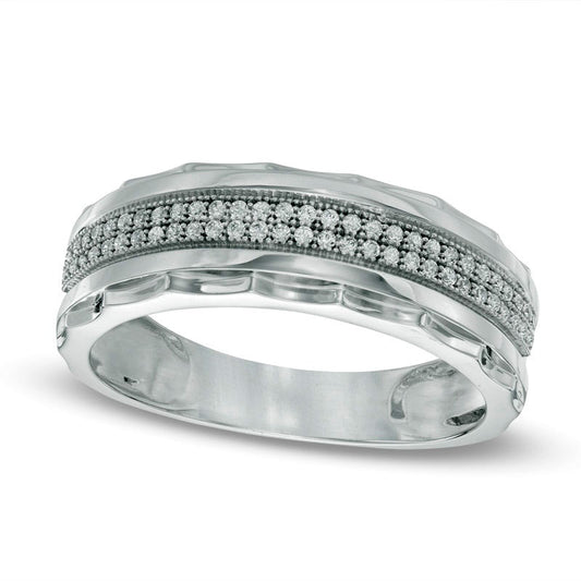 Men's 0.20 CT. T.W. Natural Diamond Double Row Wedding Band in Solid 10K White Gold