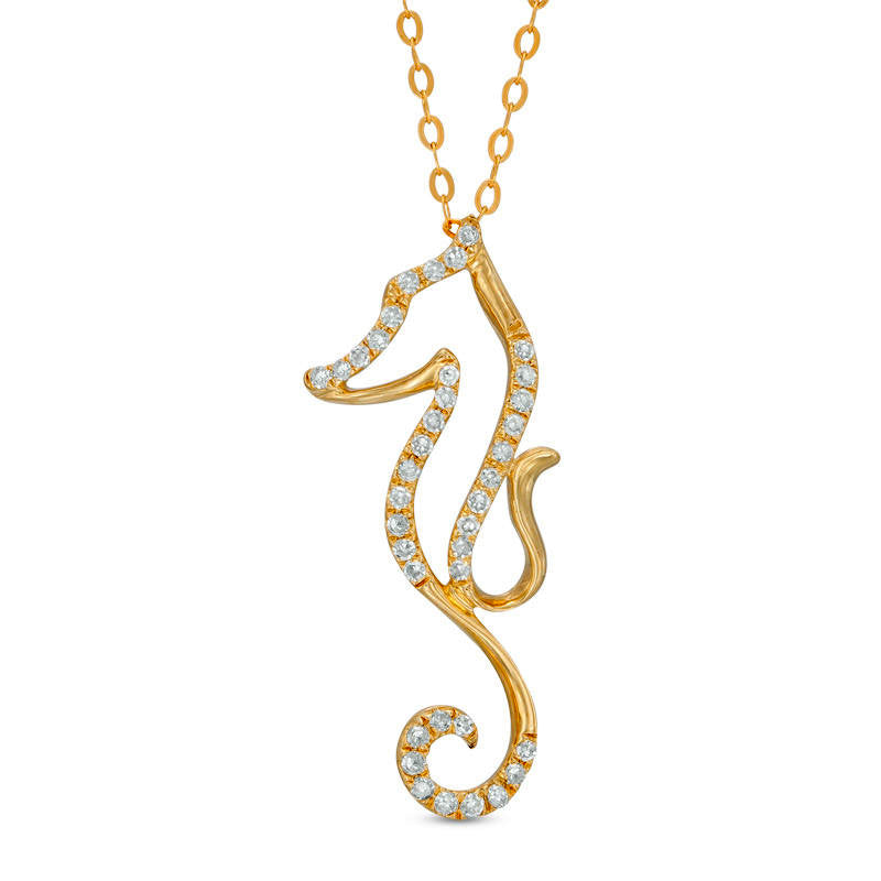 0.1 CT. T.W. Natural Diamond Seahorse Pendant in 10K Yellow Gold - 17"