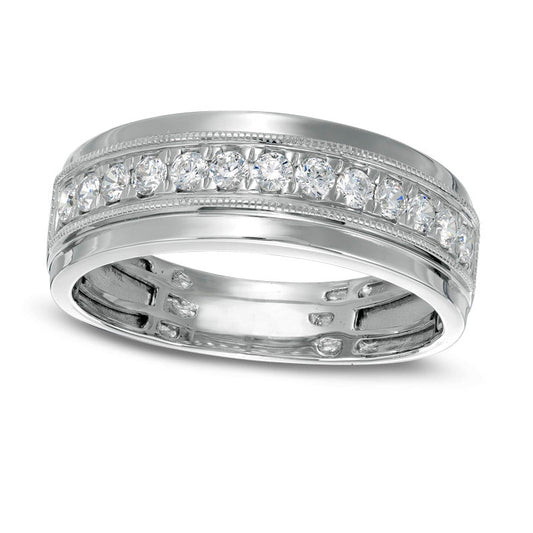 Men's 0.50 CT. T.W. Natural Diamond Milgrain Wedding Band in Solid 10K White Gold